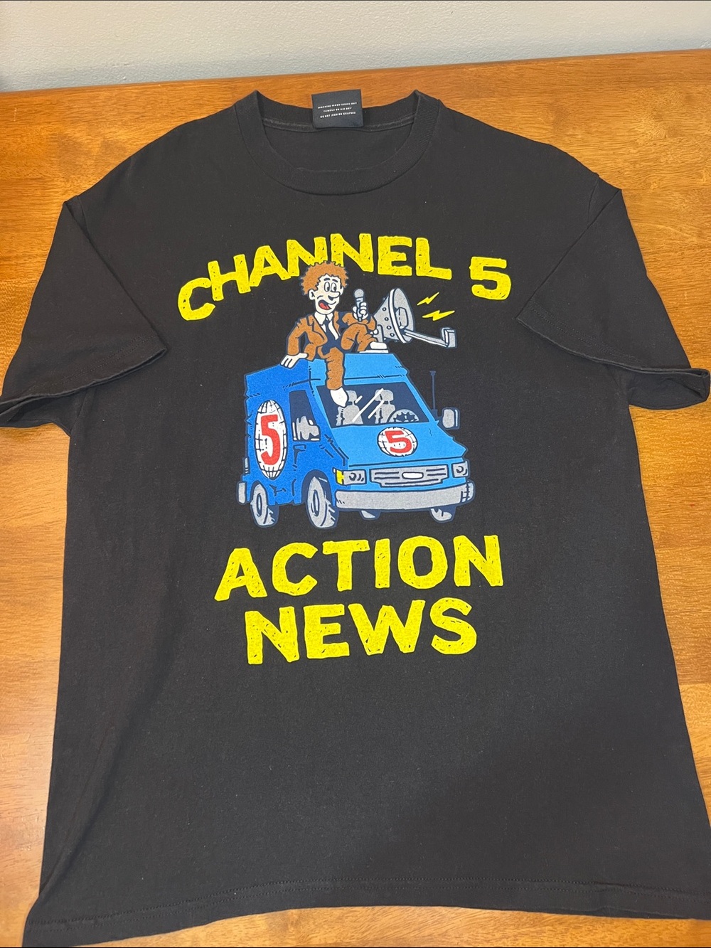 CHANEL 5 Black Tee with Red & Blue Channel 5 Logo Size LARGE